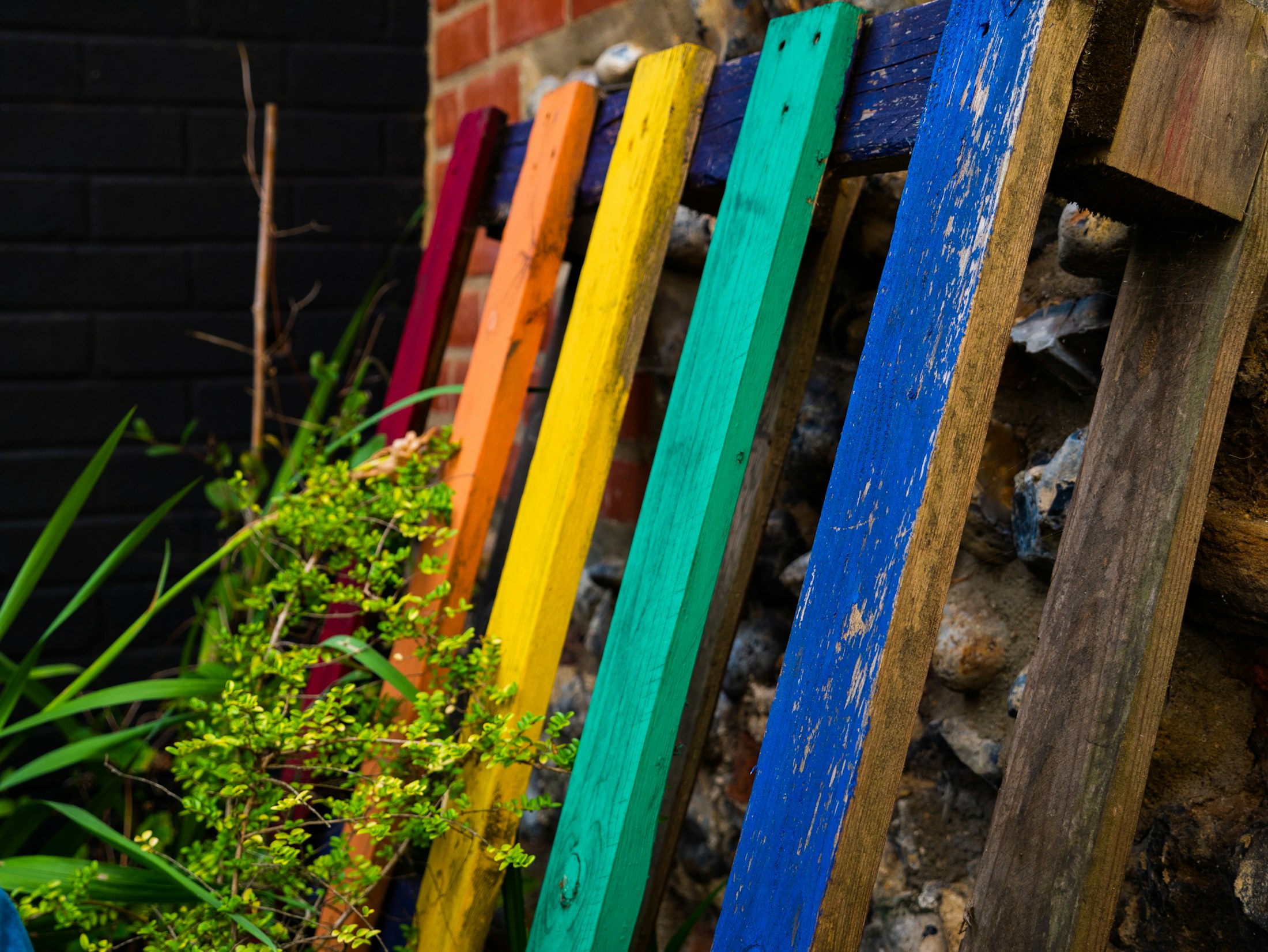 Colourful reclaimed timber pallets