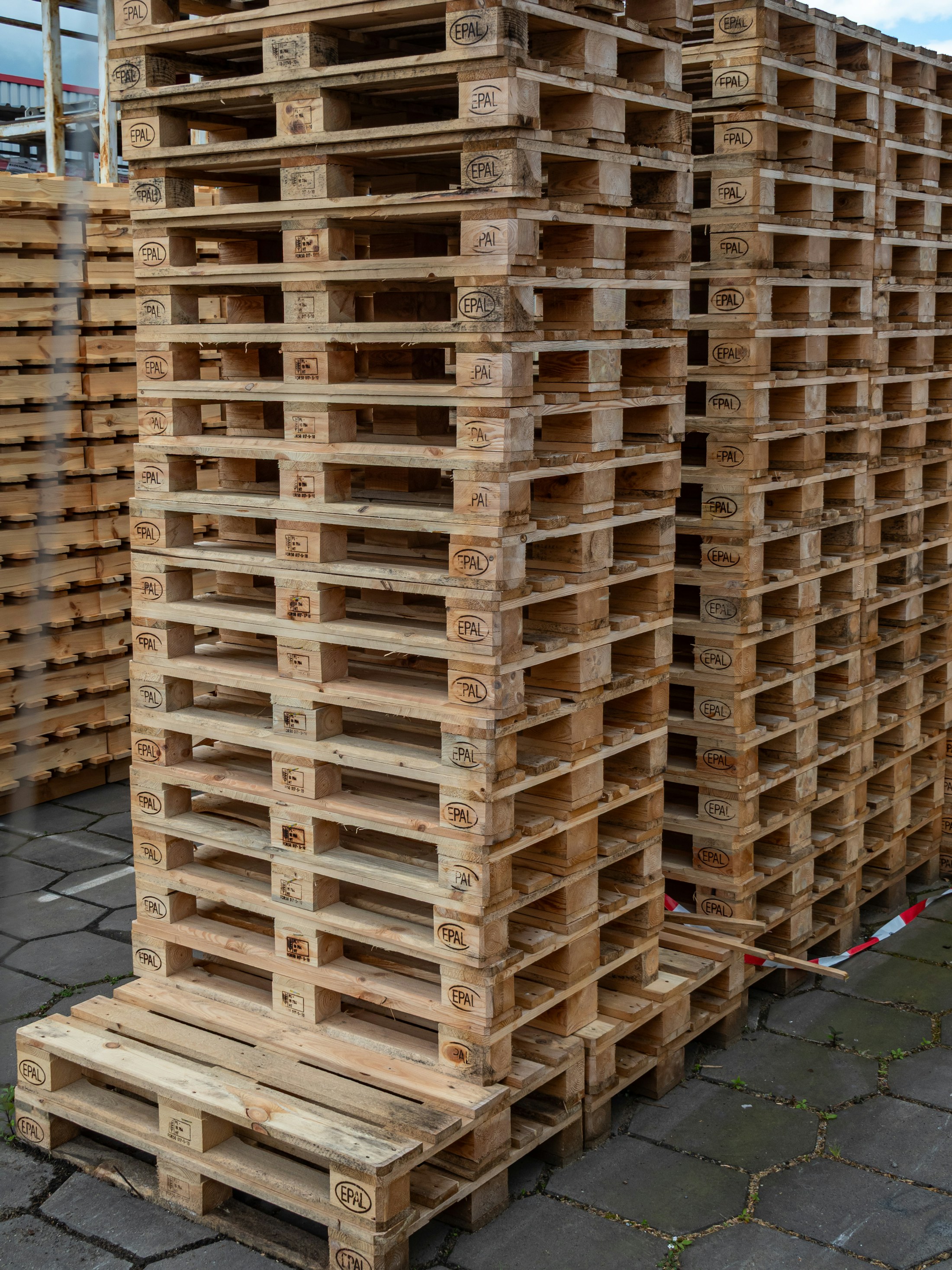 Stacked wooden pallets ready for transport